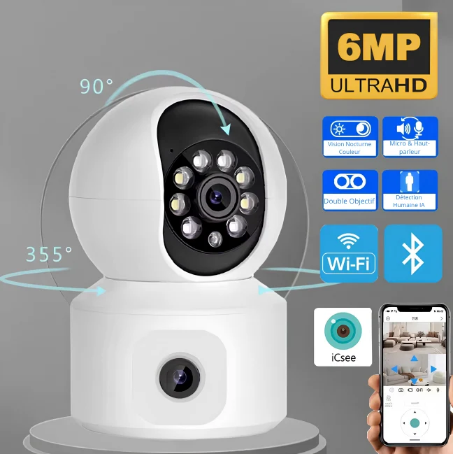 Caméra de Surveillance Keynoxy™ 360° : Double Objectif, PTZ & Détection IA