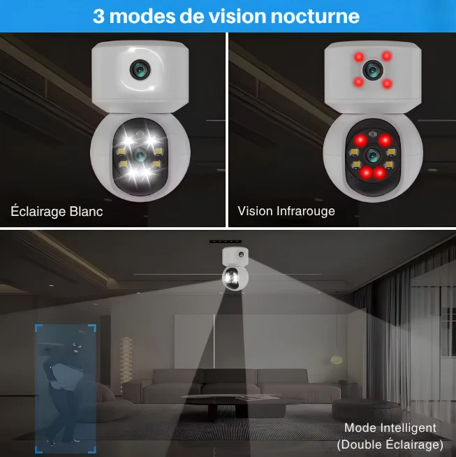 Caméra de Surveillance Keynoxy™ 360° : Double Objectif, PTZ & Détection IA