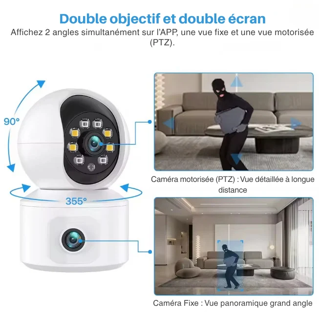 Caméra de Surveillance Keynoxy™ 360° : Double Objectif, PTZ & Détection IA