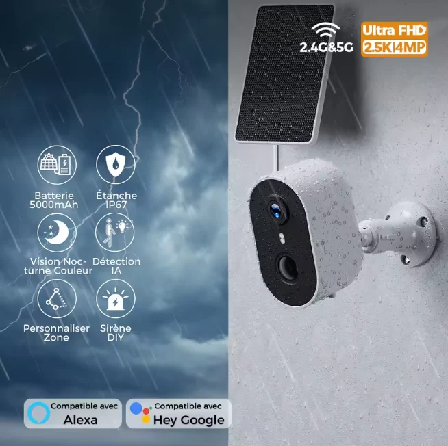 Caméra de Surveillance Keynoxy™ Solar : Solaire, WiFi & Détection IA