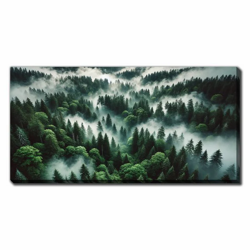 Canevas de brouillard mystique dans une forêt luxuriante, 20" x 40"