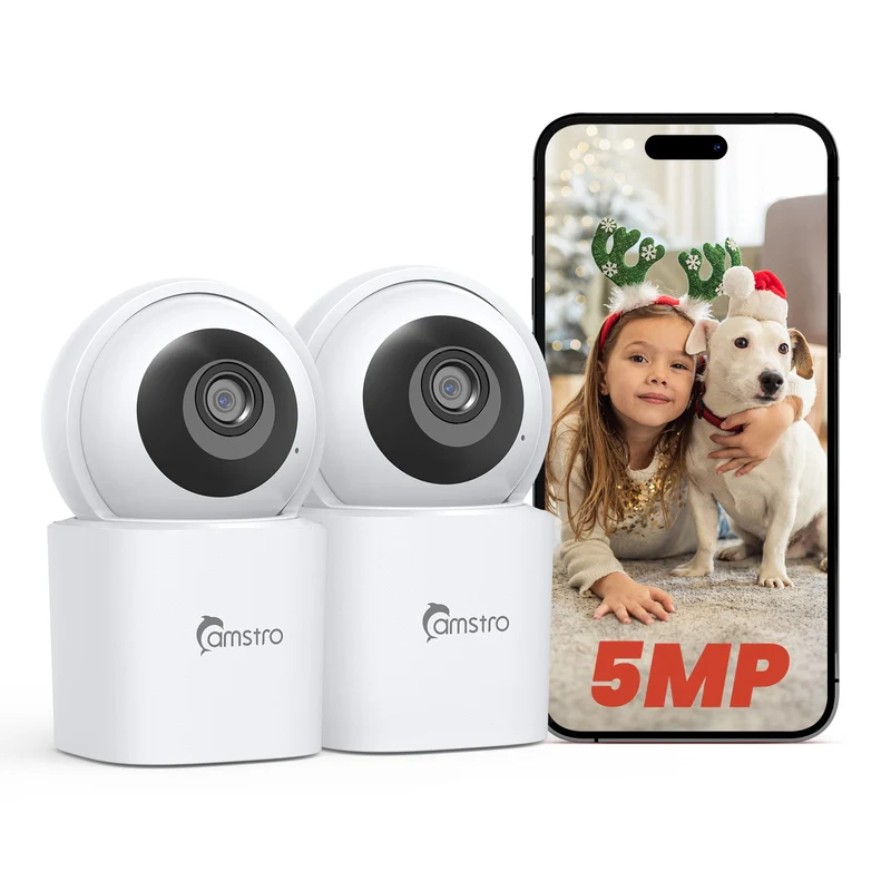 Caméra de Surveillance WiFi Intérieure PT 5MP Super HD, Panoramique & Inclinaison, Détection IA, Vision Nocturne, Audio Bidirectionnel, Sans Abonnement, Babyphone & Caméra pour Animaux