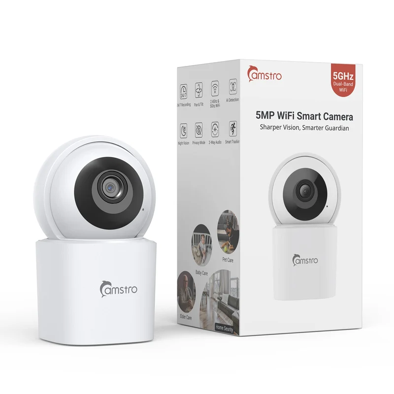 Caméra de Surveillance WiFi Intérieure PT 5MP Super HD, Panoramique & Inclinaison, Détection IA, Vision Nocturne, Audio Bidirectionnel, Sans Abonnement, Babyphone & Caméra pour Animaux