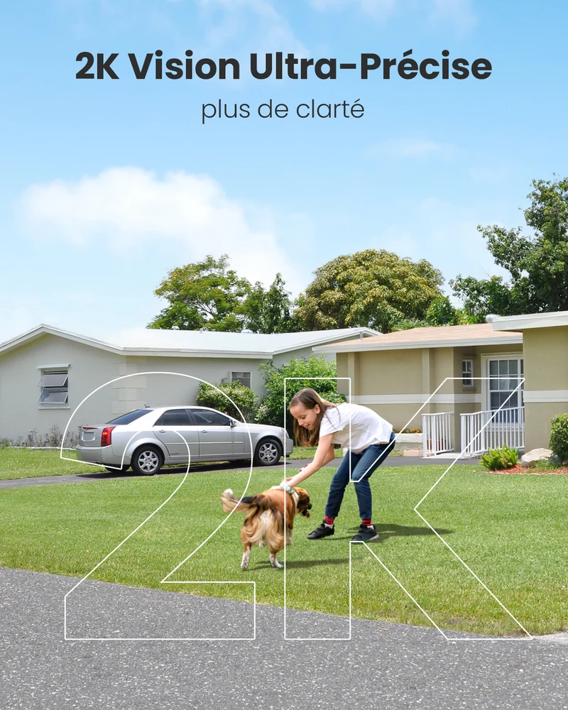 Caméra de surveillance extérieure 2K sans fil sur batterie, 180° Panoramique Wi-Fi intérieure/extérieure avec vision nocturne couleur, détection de mouvement PIR, audio bidirectionnel, stockage Cloud/carte SD, compatible Alexa, Wi-Fi 2,4 GHz