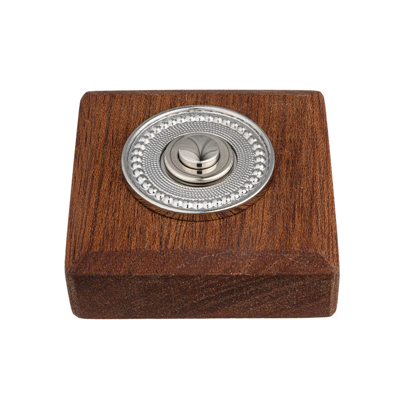 Sonnette Fougeres filaire bois tropical carré collerette perlée chrome