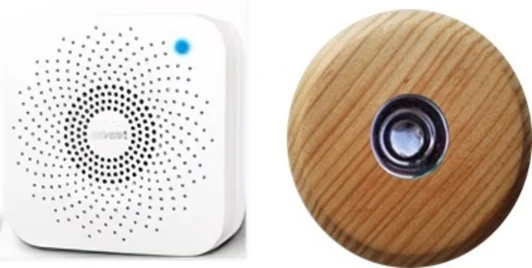 Sonnette Ardennes sans fil bois mélèze rond bouton chrome avec carillon
