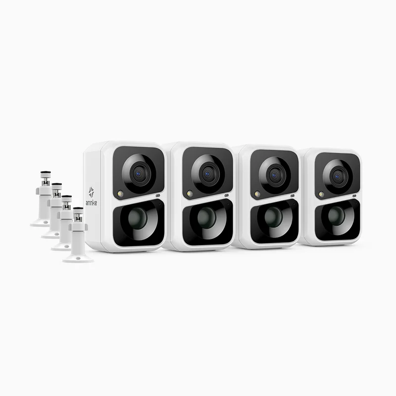 Custos - Lot de 4 Caméra de sécurité extérieure 3MP WiFi Batterie à énergie solaire, batterie rechargeable 4400 mAh, sirène et alarme stroboscopique, audio bidirectionnel, cloud et max. Stockage local de 128 Go, fonctionne avec Alexa