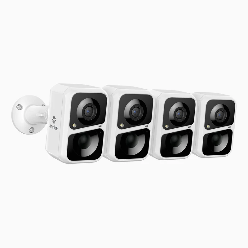 Custos - Lot de 4 Caméra de sécurité extérieure 3MP WiFi Batterie à énergie solaire, batterie rechargeable 4400 mAh, sirène et alarme stroboscopique, audio bidirectionnel, cloud et max. Stockage local de 128 Go, fonctionne avec Alexa