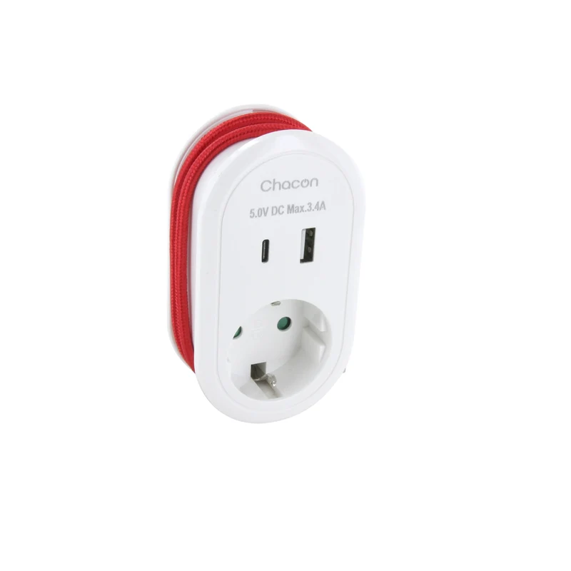 SCHUKO 16A USB-C+ USB-A adapter + 60 cm USB-C cable