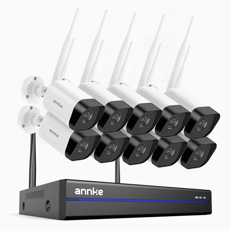 WS800 - Kit vidéo surveillance sans fil 8MP Ultra HD à 16 canaux avec 10 caméras, WiFi bi-bande 2,4/5,8 GHz Pro, détection de mouvement humaine, audio bidirectionnel, vision nocturne, compatible avec Alexa
