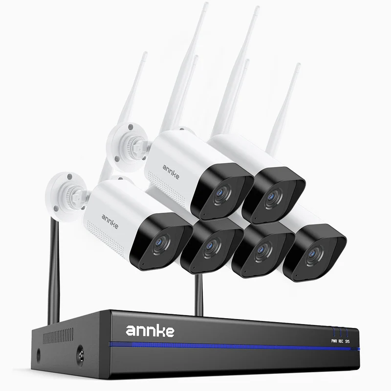 WS800 - Kit vidéo surveillance sans fil 8MP Ultra HD à 8 canaux avec 6 caméras, WiFi bi-bande 2,4/5,8 GHz Pro, détection de mouvement humaine, audio bidirectionnel, vision nocturne, compatible avec Alexa