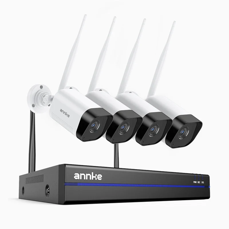 WS800 - Kit vidéo surveillance sans fil 8MP Ultra HD à 8 canaux avec 4 caméras, WiFi bi-bande 2,4/5,8 GHz Pro, détection de mouvement humaine, audio bidirectionnel, vision nocturne, compatible avec Alexa