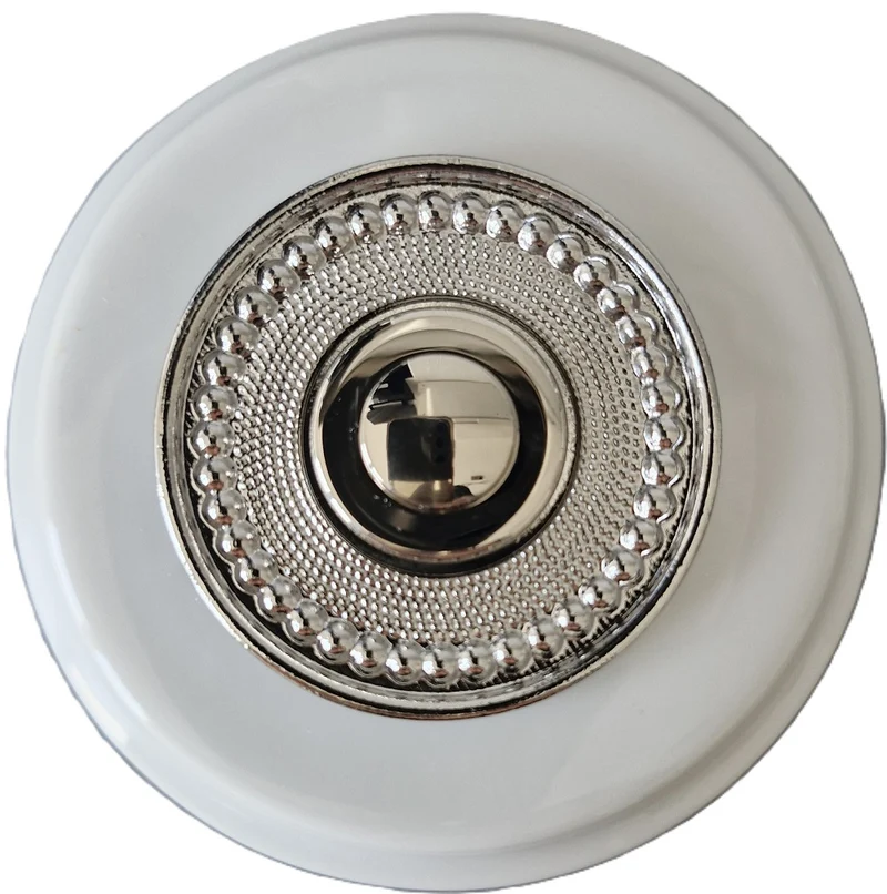 Sonnette filaire porcelaine blanc collerette chrome perlee
