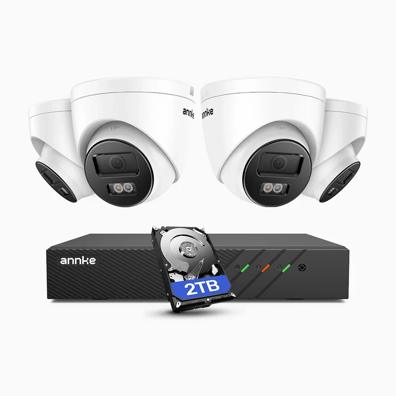 ANNKE Système de vidéosurveillance PoE 4K 8MP, 4 caméras IP 4K + enregistreur NVR 8 canaux 6MP, disque dur 2 To, détection des personnes et des véhicules, microphone intégré, vision nocturne couleur et infrarouge, compatible RTSP