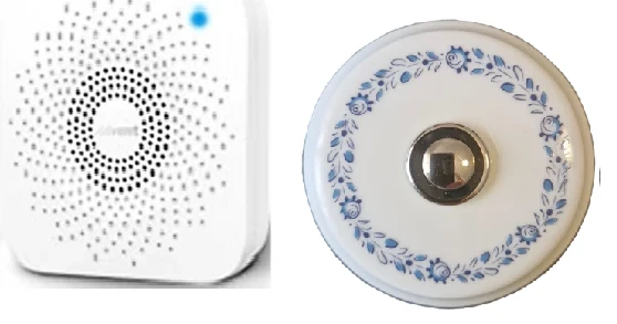 Sonnette sans fil porcelaine blanc bouton chrome avec motif et carillon