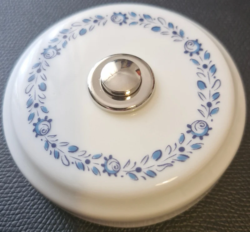 Sonnette sans fil porcelaine blanc bouton chrome avec motif et carillon