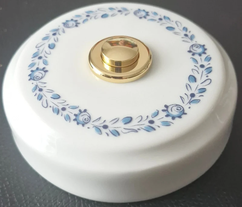 Sonnette sans fil porcelaine blanc bouton laiton avec motif et carillon
