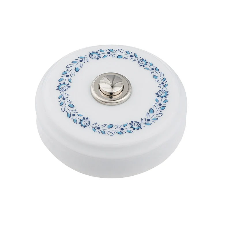 Sonnette filaire porcelaine blanc bouton chrome avec motif
