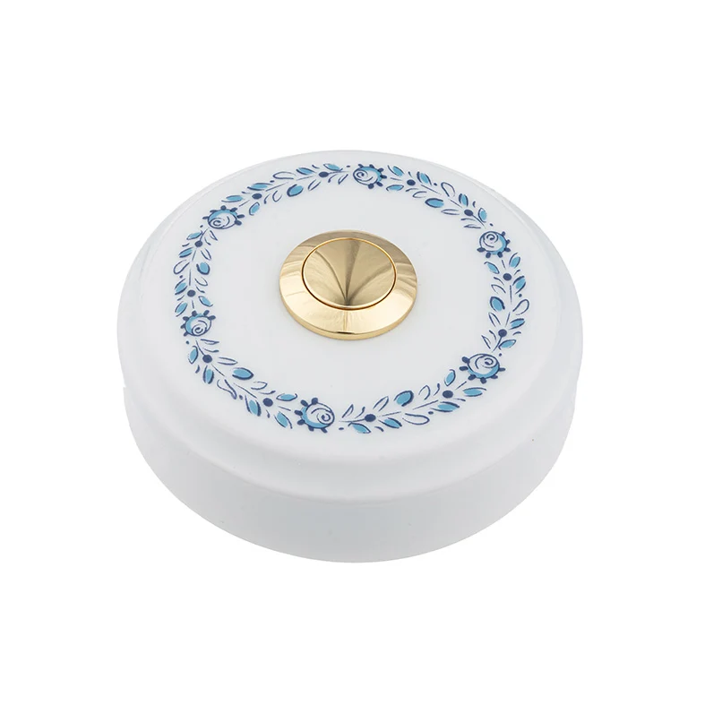 Sonnette filaire porcelaine blanc bouton laiton avec motif