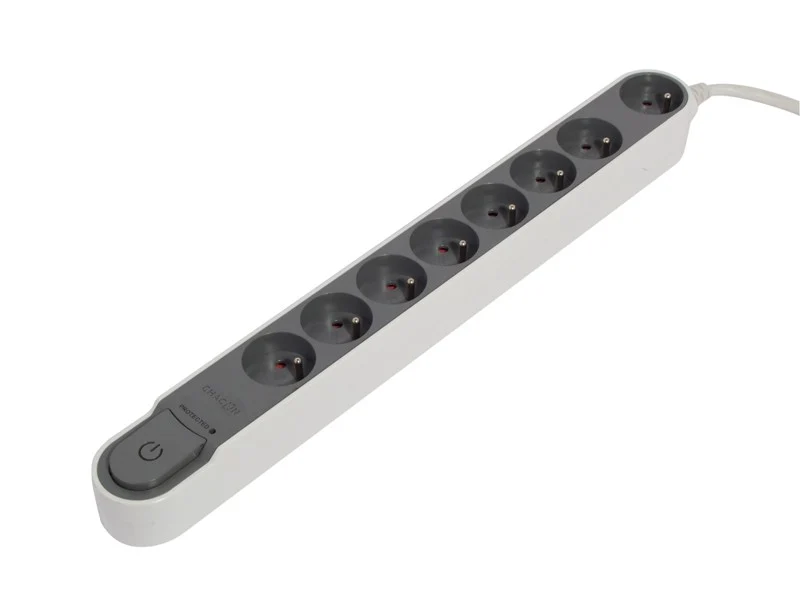 Stylish power strip with surge protection 8 x 16 A with switch - 3 m - Dark grey