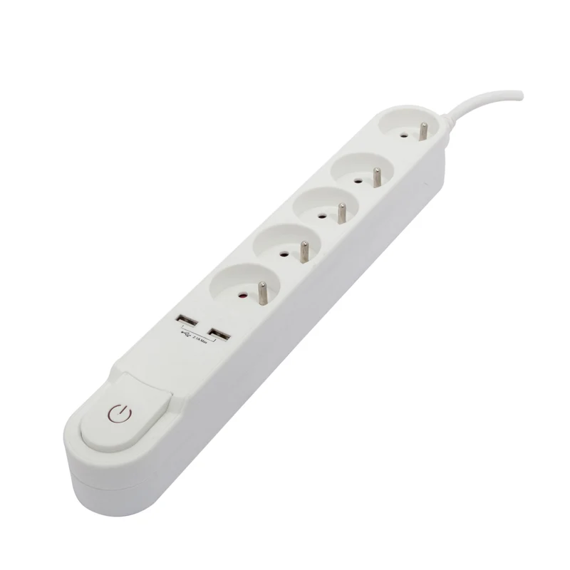 Stylish block with switch and two USB - 5 x 16 A - 3 m
