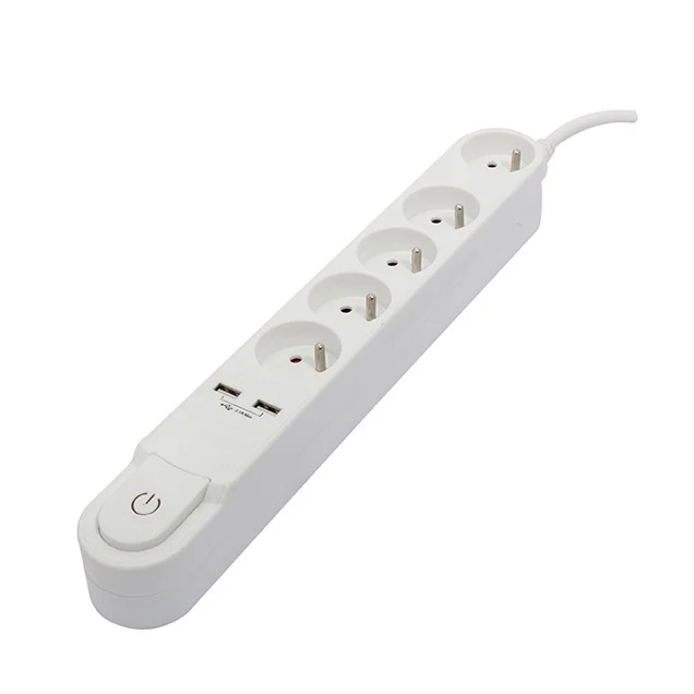 Stylish block with switch and two USB - 5 x 16 A - 3 m