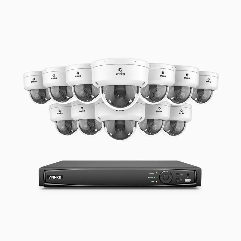 HZ804 - Kit de surveillance 4K à 16 canaux avec 12 PoE caméras, Zoom optique 4X, vision nocturne à deux lumières, détection de mouvement 2.0, Microphone intégré, sirène et alarme stroboscopique