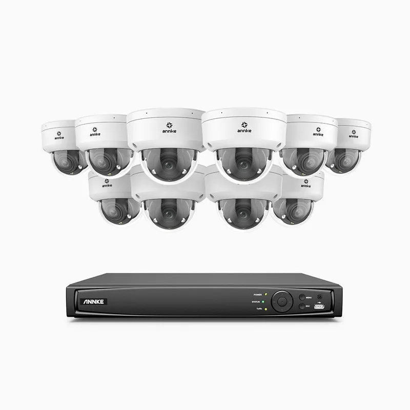 HZ804 - Kit de surveillance 4K à 16 canaux avec 10 PoE caméras, Zoom optique 4X, vision nocturne à deux lumières, détection de mouvement 2.0, Microphone intégré, sirène et alarme stroboscopique