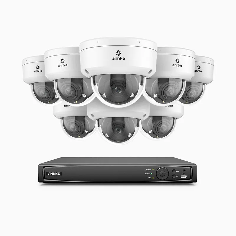 HZ804 - Kit de surveillance 4K à 16 canaux avec 8 PoE caméras, Zoom optique 4X, vision nocturne à deux lumières, détection de mouvement 2.0, Microphone intégré, sirène et alarme stroboscopique