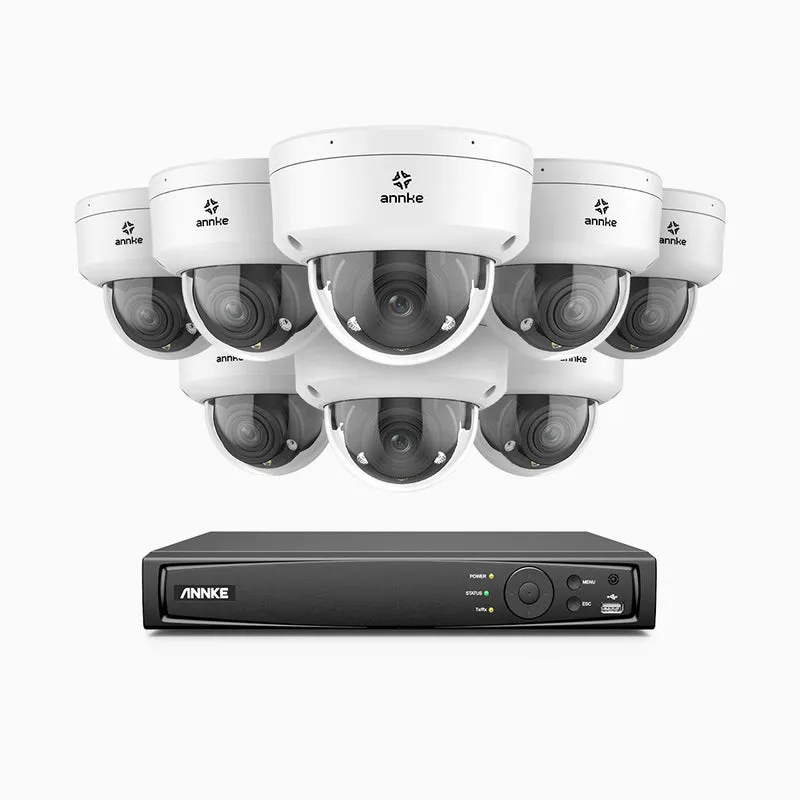 HZ804 - Kit de surveillance 4K à 8 canaux avec 8 PoE caméras, Zoom optique 4X, vision nocturne à deux lumières, détection de mouvement 2.0, Microphone intégré, sirène et alarme stroboscopique