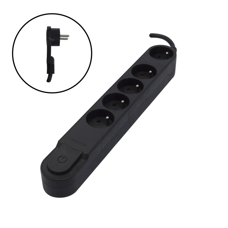 Stylish power strip 5 x 16 A with switch and flat plug - 1. 5 m - Black