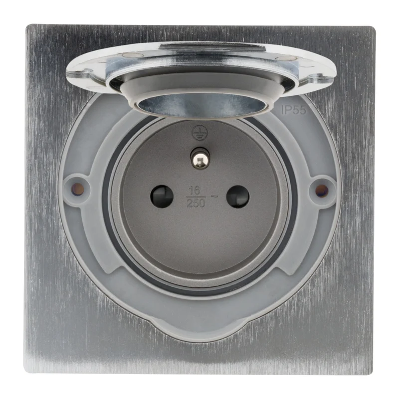 Prise de sol 16A 2P+T finition alu brossé - IP55 - Zenitech