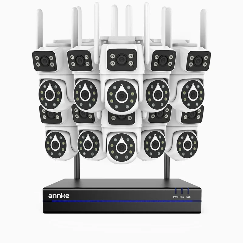 WCDS400 - Kit vidéo surveillance sans fil 4MP à 16 canaux avec 10 caméras, WiFi bi-bande, 350° Pan & 90° Tilt, vision nocturne à double éclairage, détection de mouvement, audio bidirectionnel, compatible Alexa