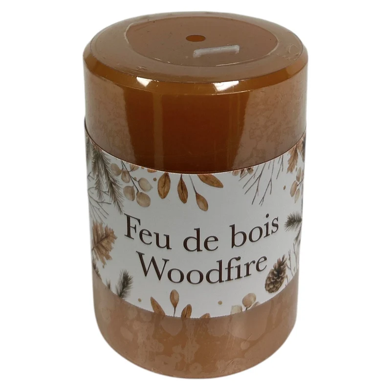 Bougie pilier parfumé de 3" x 4", feu de bois
