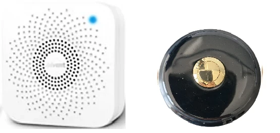 Sonnette sans fil porcelaine noir bouton laiton et carillon