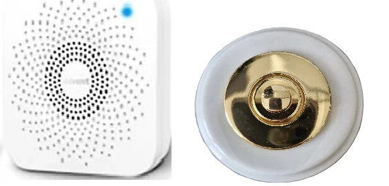 Sonnette sans fil porcelaine blanc collerette laiton et carillon