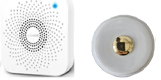 Sonnette sans fil porcelaine blanc bouton laiton et carillon