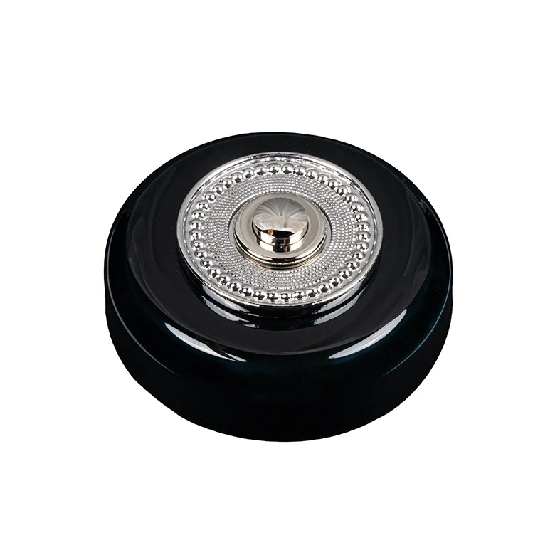 Sonnette filaire porcelaine noir collerette chrome perlée
