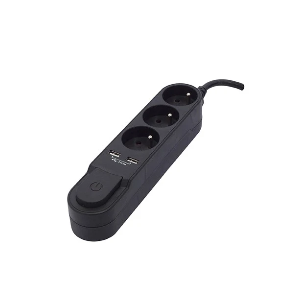 Stylish power strip 3 x 16 A with switch + 2 USB - 1.5 m - Black
