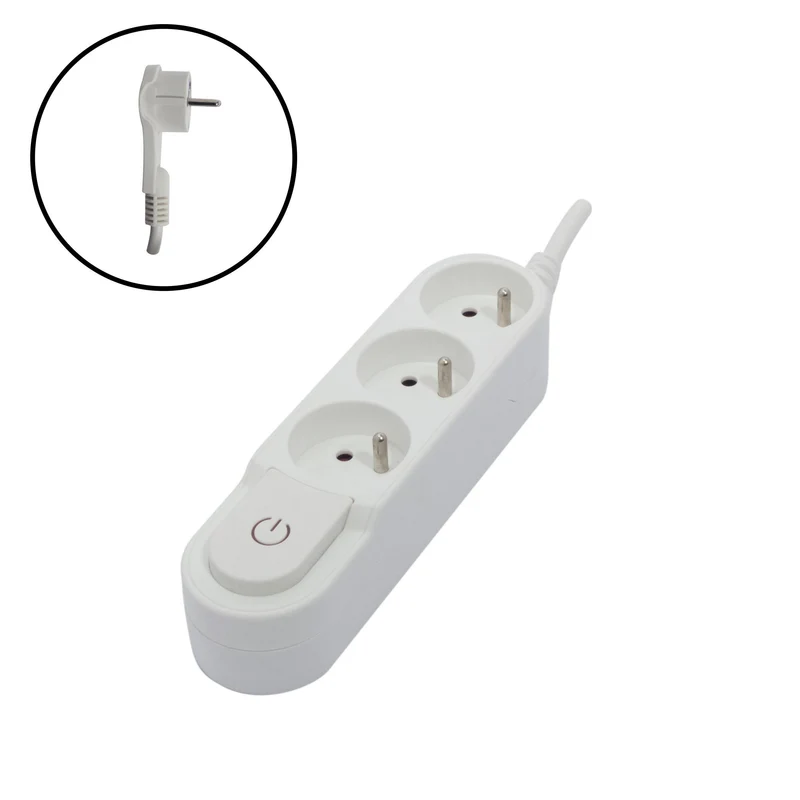 Stylish power strip 3 x 16 A with switch and flat plug - 1.5 m - White