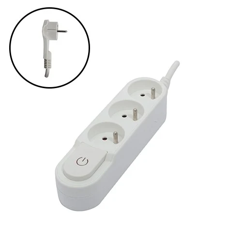 Stylish power strip 3 x 16 A with switch and flat plug - 1.5 m - White