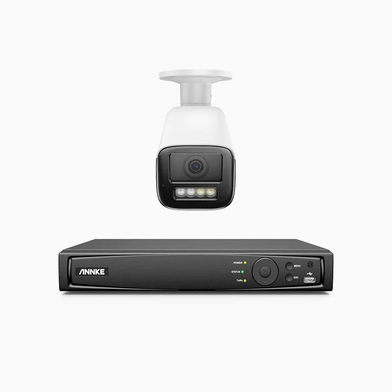 HZ804 - Kit de surveillance 4K à 8 canaux avec 1 PoE caméra, Zoom optique 4X, vision nocturne à deux lumières, détection de mouvement 2.0, Microphone intégré, sirène et alarme stroboscopique