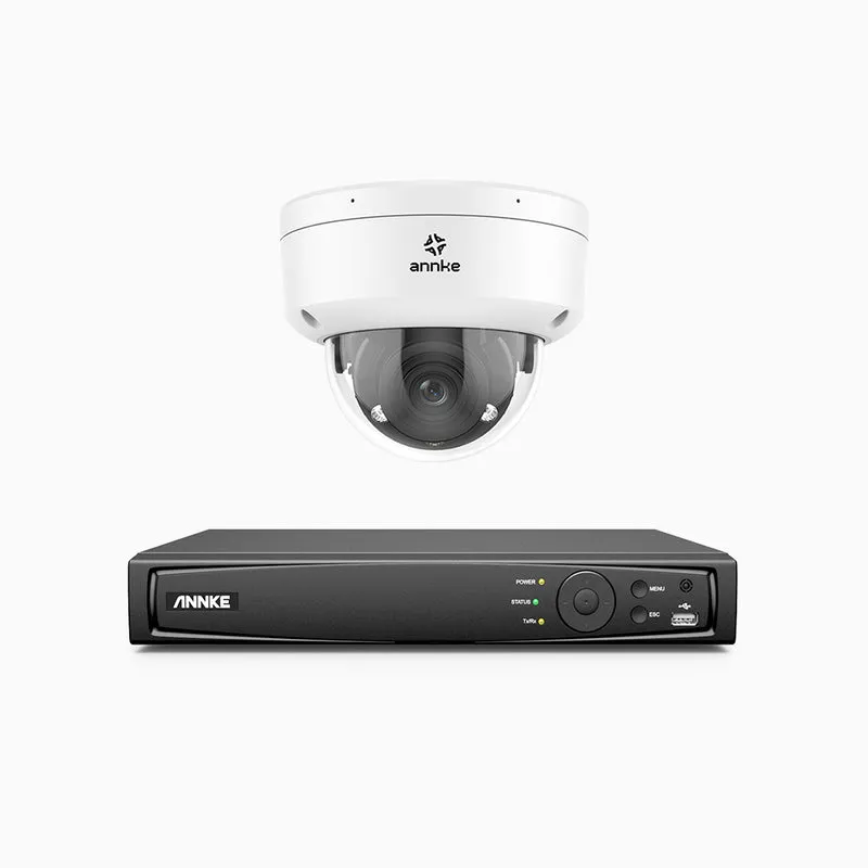 HZ804 - Kit de surveillance 4K à 8 canaux avec 1 PoE caméra, Zoom optique 4X, vision nocturne à deux lumières, détection de mouvement 2.0, Microphone intégré, sirène et alarme stroboscopique