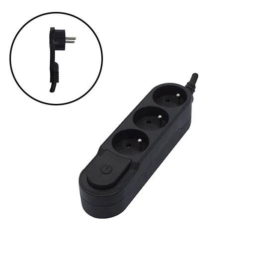 Stylish power strip 3 x 16 A with switch and flat plug - 1.5 m - Black
