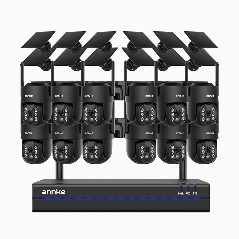 WBS400 - Kit vidéo surveillance sans fil 4MP à 16 canaux avec 12 caméras, WiFi Bi-Bande, Pan 270° & Tilt 90°, Batterie 9000 mAh & Panneau Solaire, Détection de Mouvement, Audio Bidirectionnel