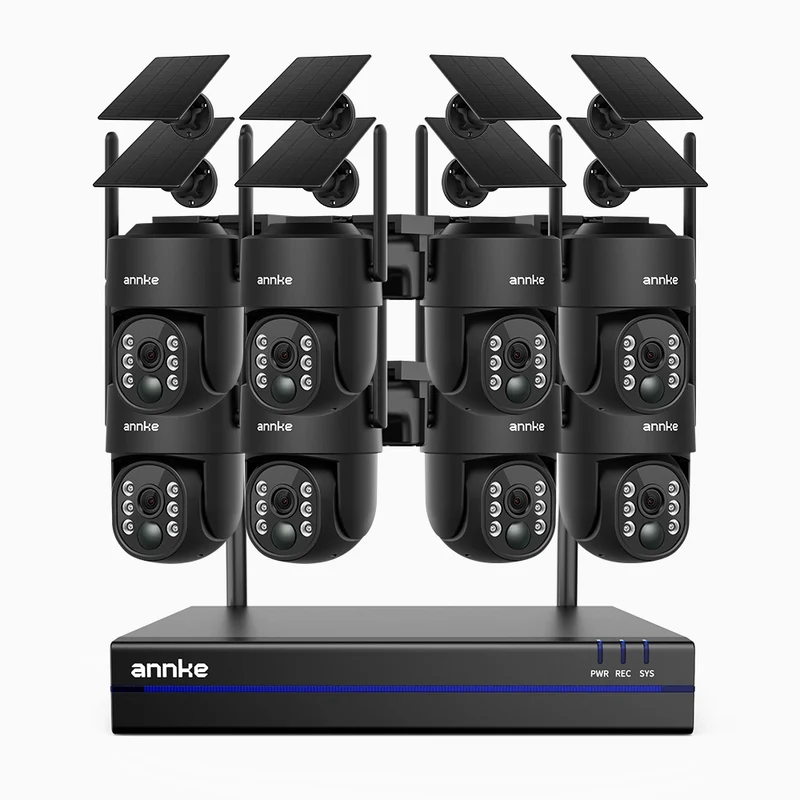 WBS400 - Kit vidéo surveillance sans fil 4MP à 8 canaux avec 8 caméras, WiFi Bi-Bande, Pan 270° & Tilt 90°, Batterie 9000 mAh & Panneau Solaire, Détection de Mouvement, Audio Bidirectionnel