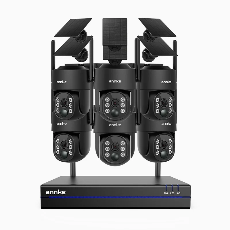 WBS400 - Kit vidéo surveillance sans fil 4MP à 8 canaux avec 6 caméras, WiFi Bi-Bande, Pan 270° & Tilt 90°, Batterie 9000 mAh & Panneau Solaire, Détection de Mouvement, Audio Bidirectionnel