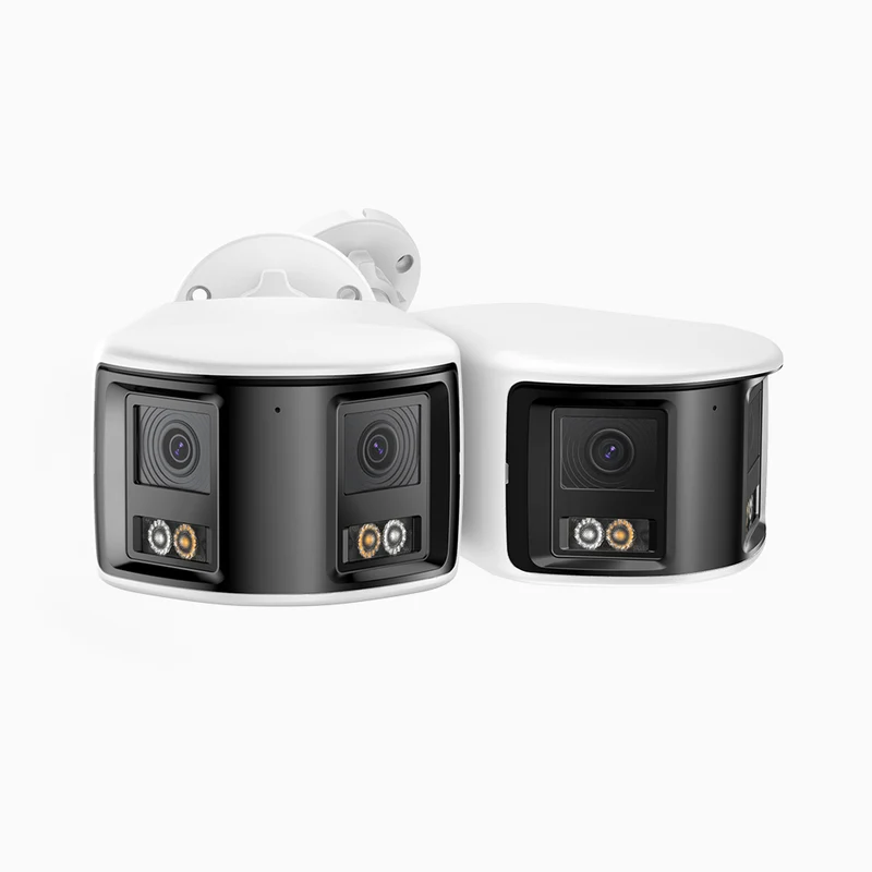 FCD600 - Lot de 2 Caméra de sécurité extérieure panoramique PoE 6MP, double objectif, ultra grand angle 180°, super ouverture f/1.2, capteur BSI, micro intégré, sirène et alarme actives