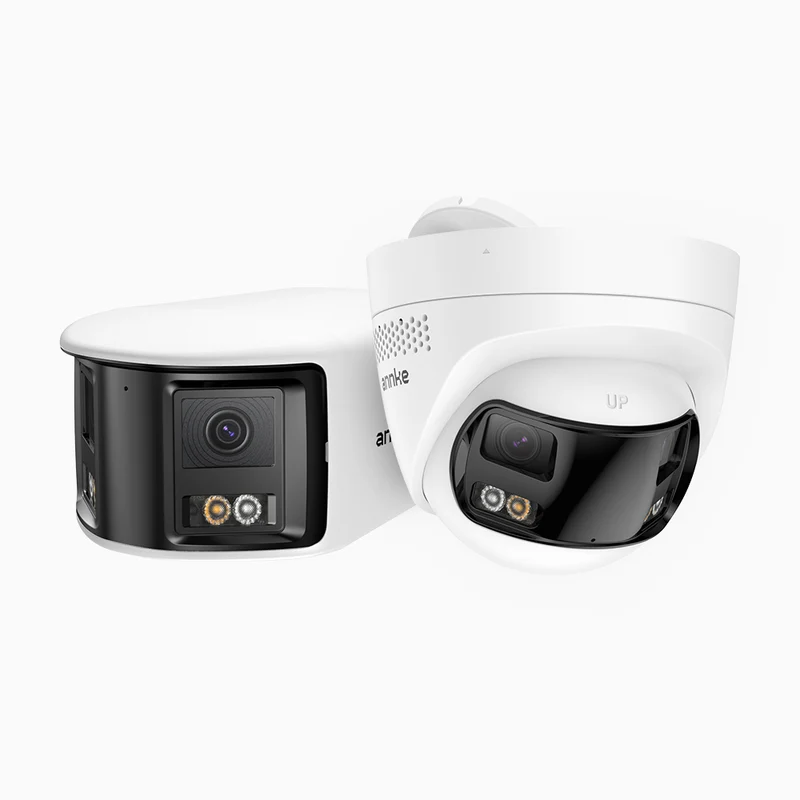 FCD600 - Lot de 2 Caméra de sécurité extérieure panoramique PoE 6MP, double objectif, ultra grand angle 180°, super ouverture f/1.2, capteur BSI, micro intégré, sirène et alarme actives