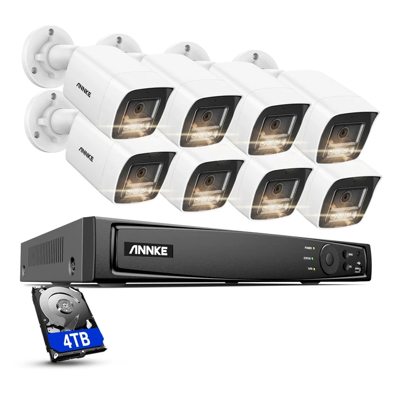 ANNKE 4K 16CH PoE Kit de Surveillance Filaire avec Audio et 8X 8MP Caméra IP PoE étanche IP67, 4 to pour Enregistrement 24/7 à l'intérieur, Vision Nocturne à 30 mètres, Détection Humain/Véhicule